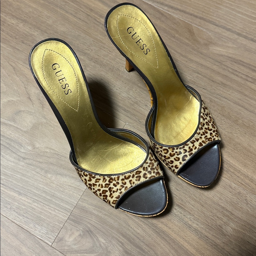 Guess Leopard Patterned Open-Toe Heels